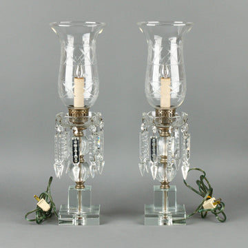 Electric Lustre Table Lamps with Hurricanes & Drops - Set of 2