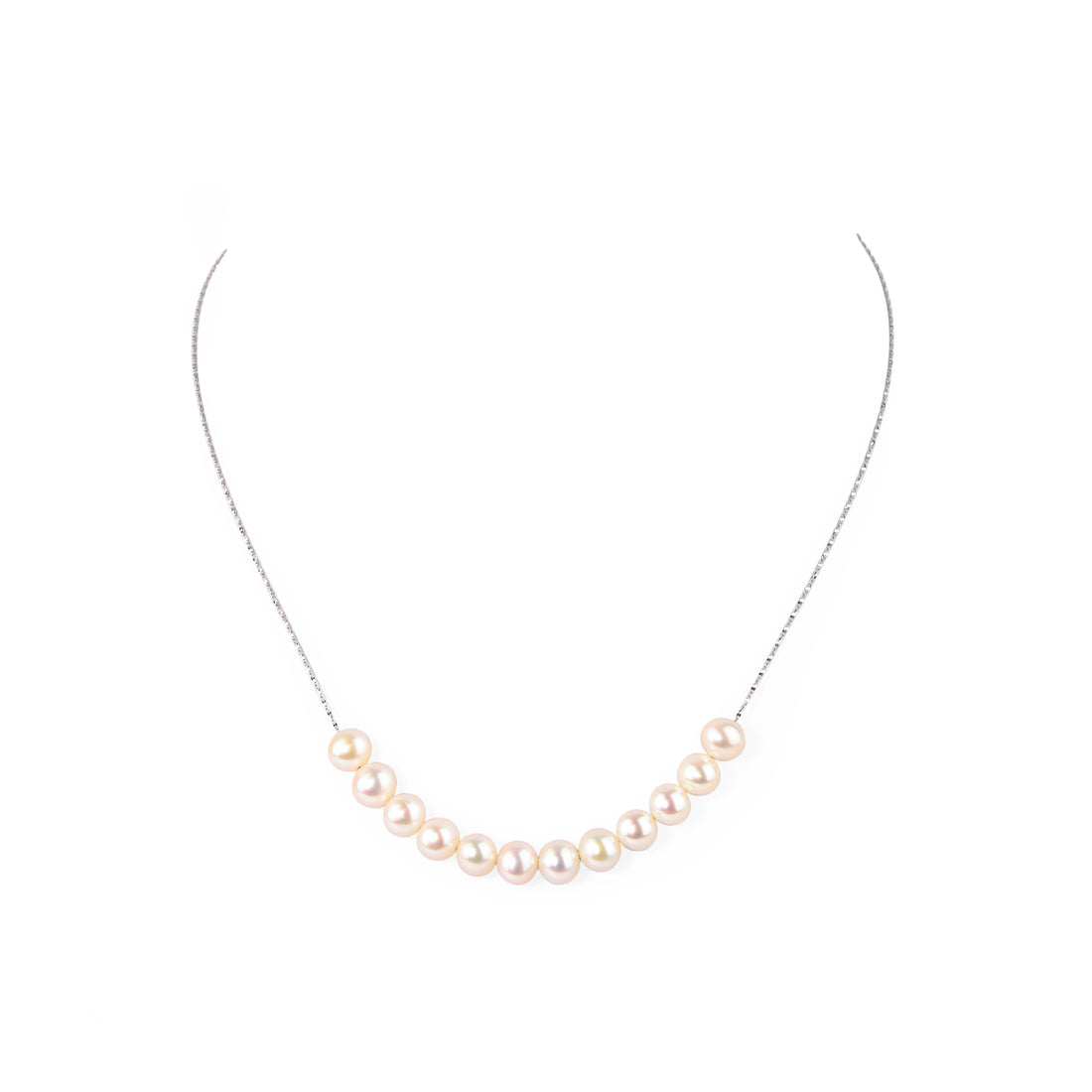 14K White Gold White Pearl Slider Necklace