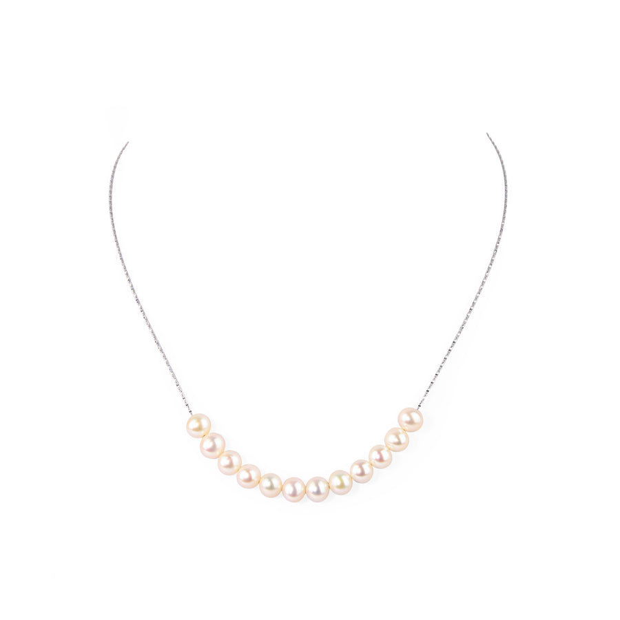 14K White Gold White Pearl Slider Necklace