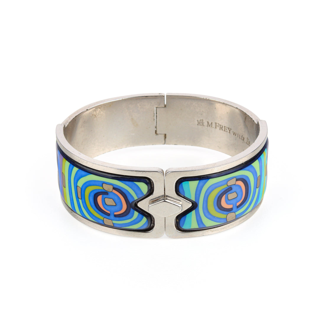 FREY WILLE Silvertone Enamel Hinged Cuff