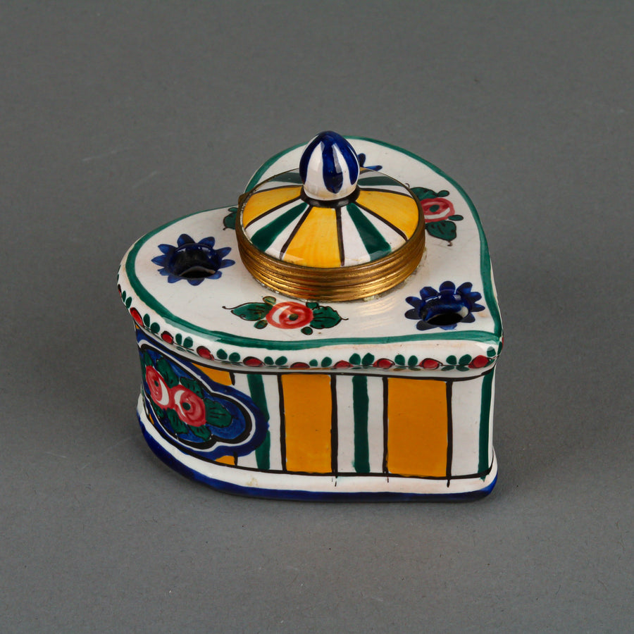 ALADIN Vintage Faience Heart-Shaped Inkwell/Pen Stand