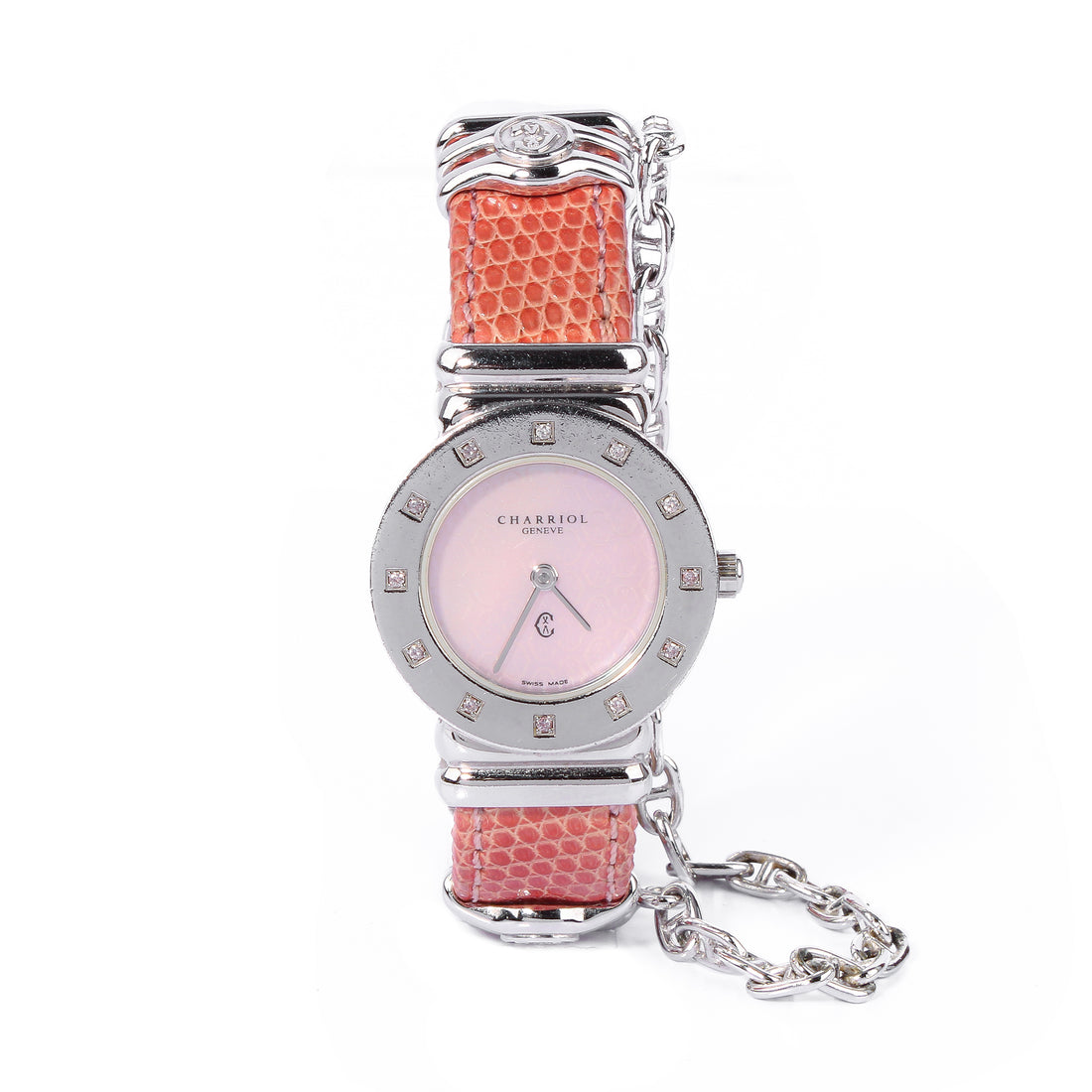 CHARRIOL St. Tropez Sterling Silver Mother-of-Pearl Diamond Leather Watch