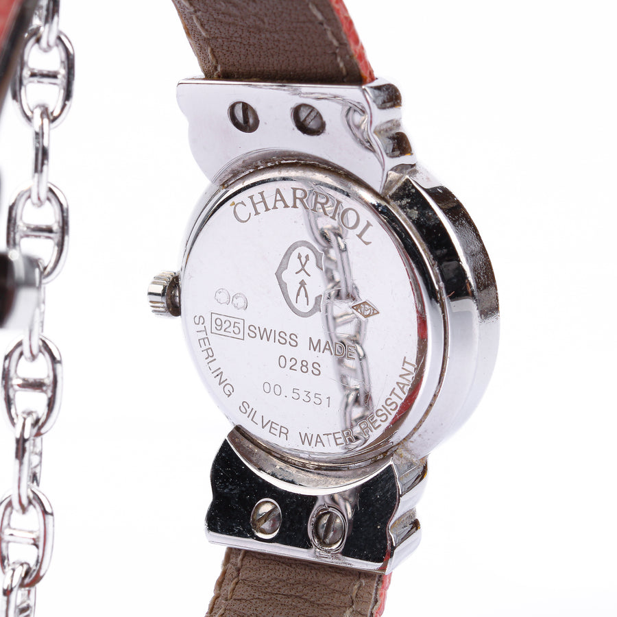CHARRIOL St. Tropez Sterling Silver Mother-of-Pearl Diamond Leather Watch