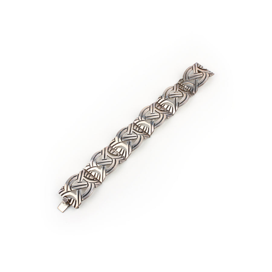 TAXCO Sterling Silver Hinged Panel Bracelet