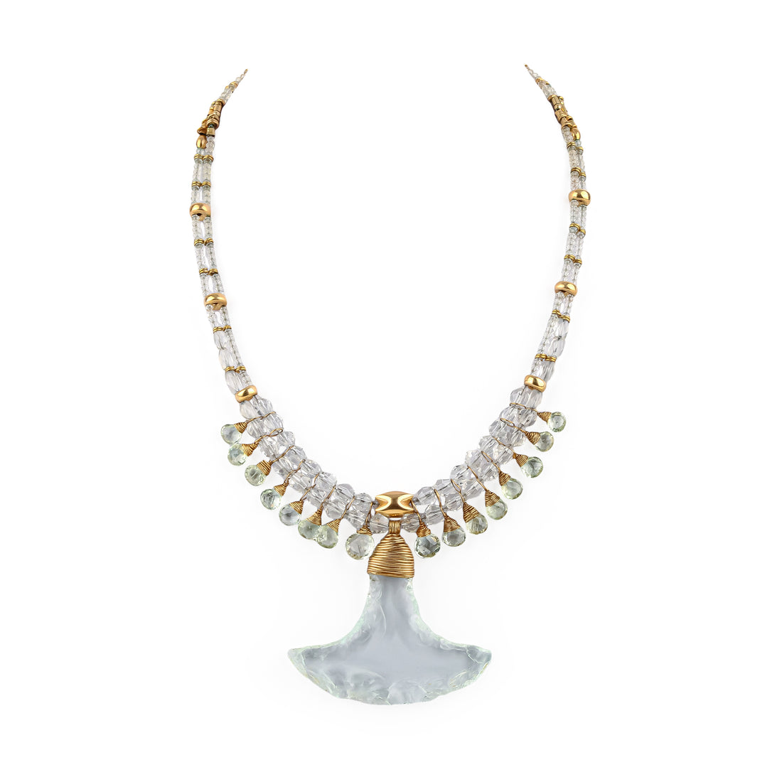 Gold Tone Rock Crystal, Citrine, & Glass Pendant Necklace