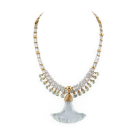 Gold Tone Rock Crystal, Citrine, & Glass Pendant Necklace