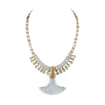 Gold Tone Rock Crystal, Citrine, & Glass Pendant Necklace