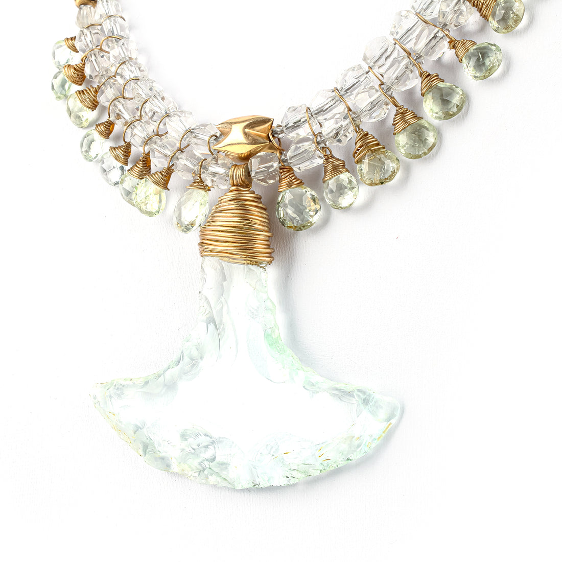 Gold Tone Rock Crystal, Citrine, & Glass Pendant Necklace