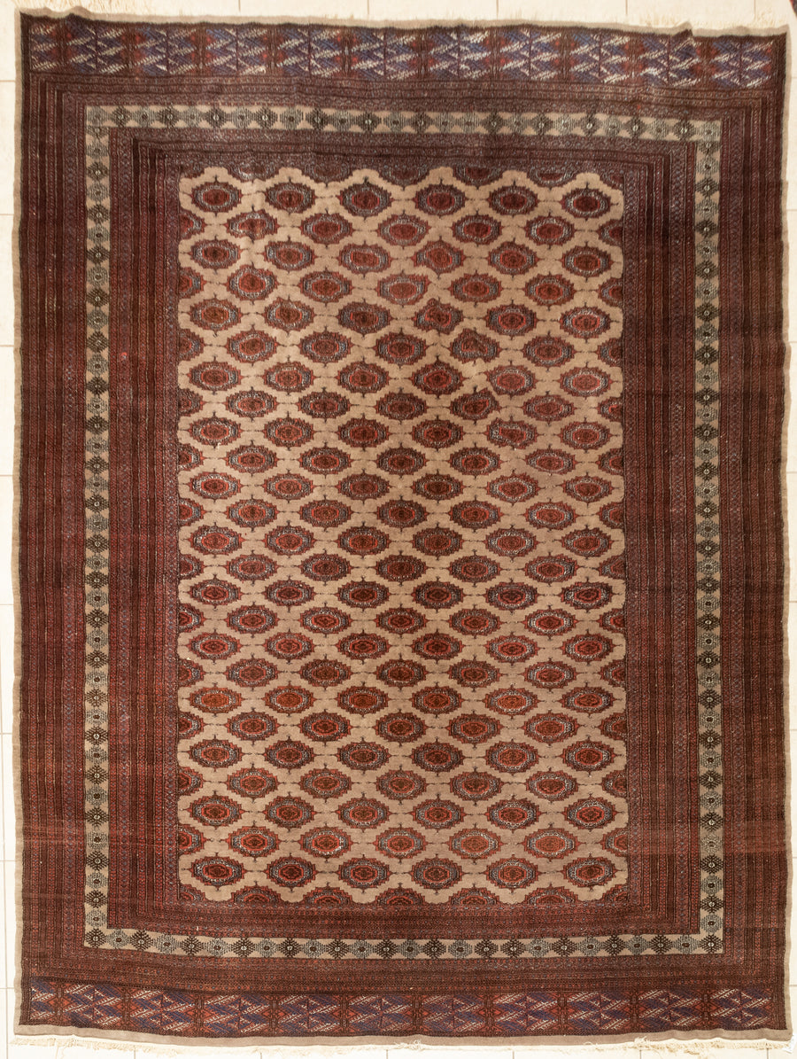 Hand-Knotted Wool Bokhara Rug 11'9" x 9'1"