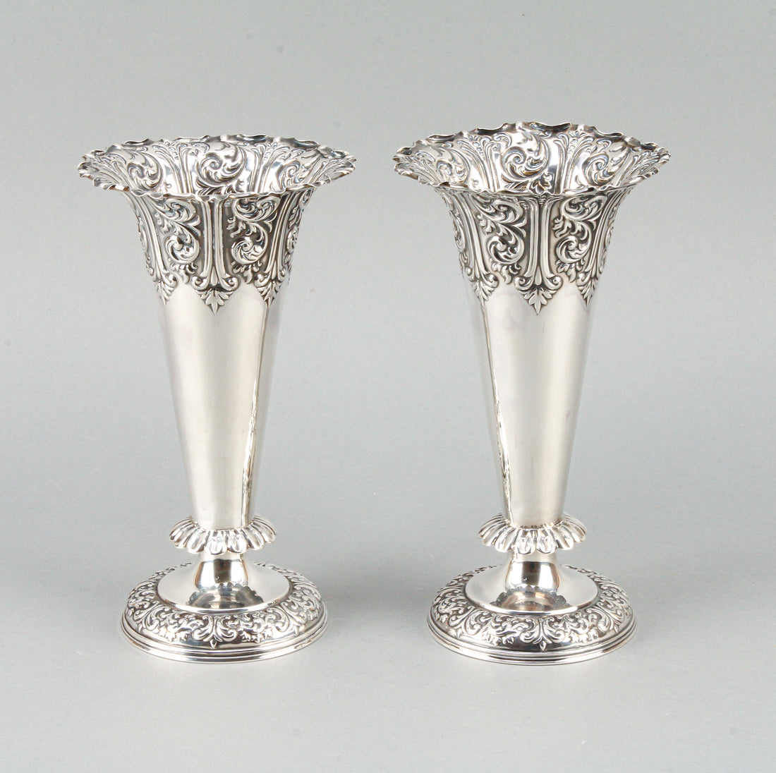 FENTON BROS. LTD. Sterling Silver Repousse Vases - Set of 2