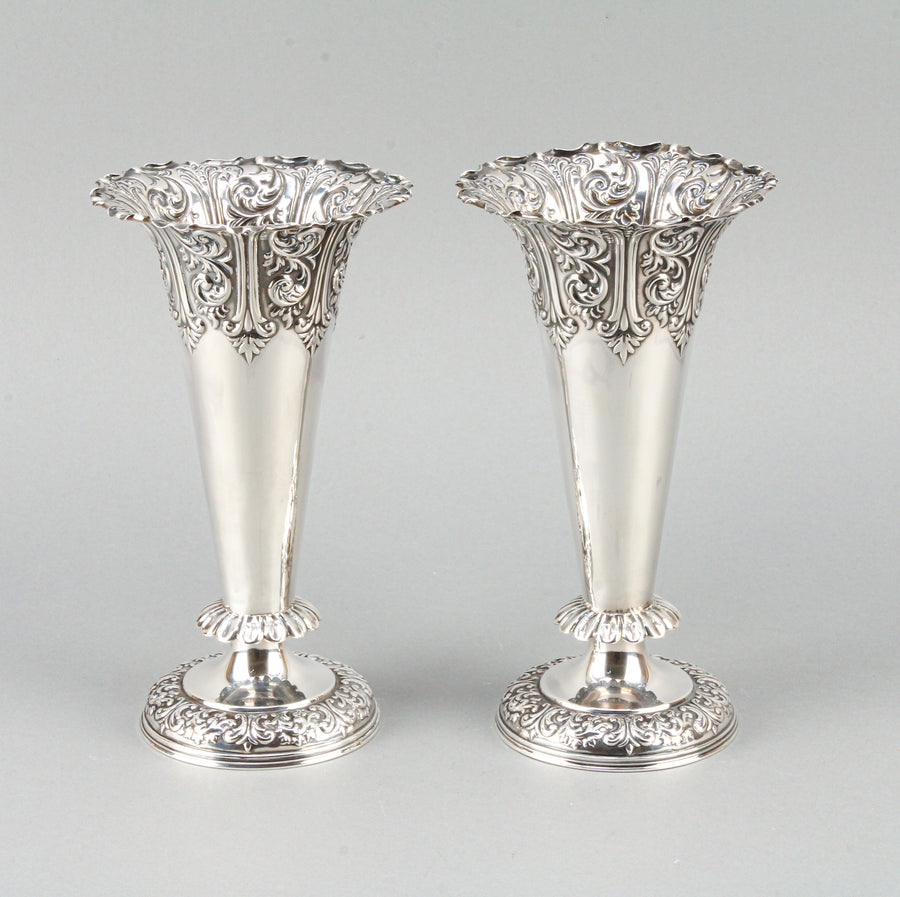 FENTON BROS. LTD. Sterling Silver Repousse Vases - Set of 2