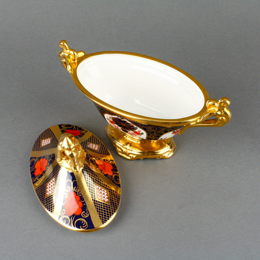 ROYAL CROWN DERBY Old Imari Sold Gold Band 1128 Footed Bowl with Lid