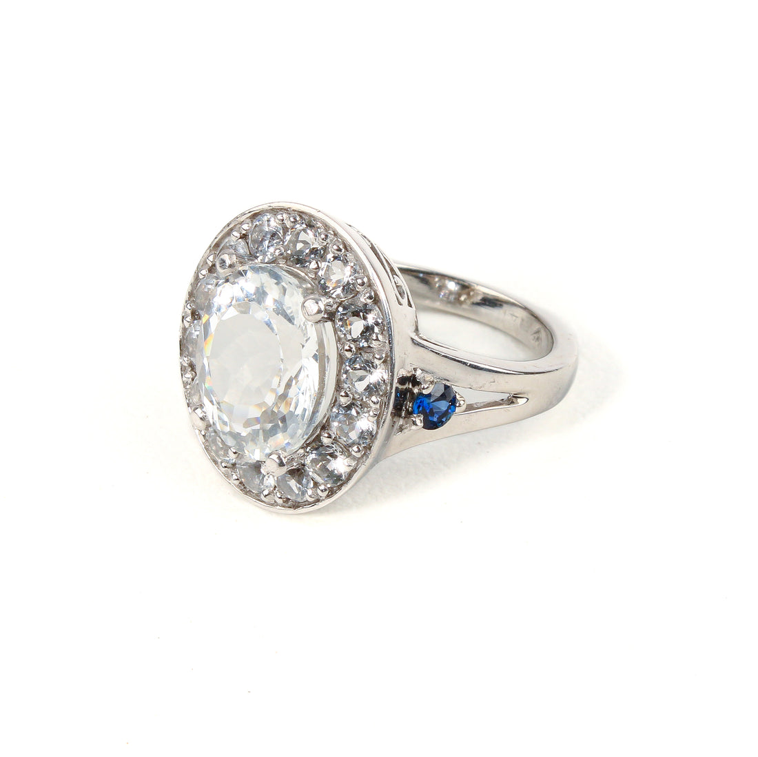 14K White Gold Oval Topaz Cluster Ring