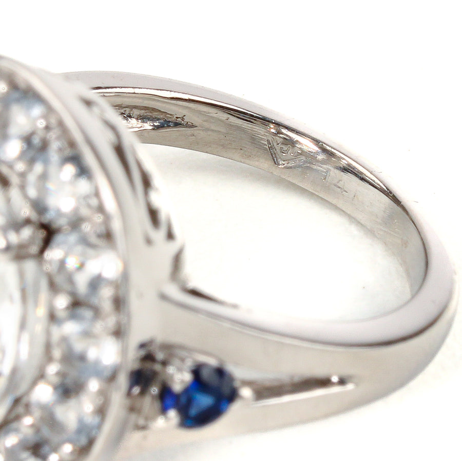 14K White Gold Oval Topaz Cluster Ring