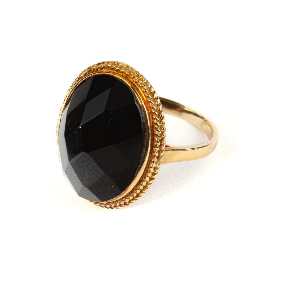 14K Yellow Gold Faceted Onyx Ring