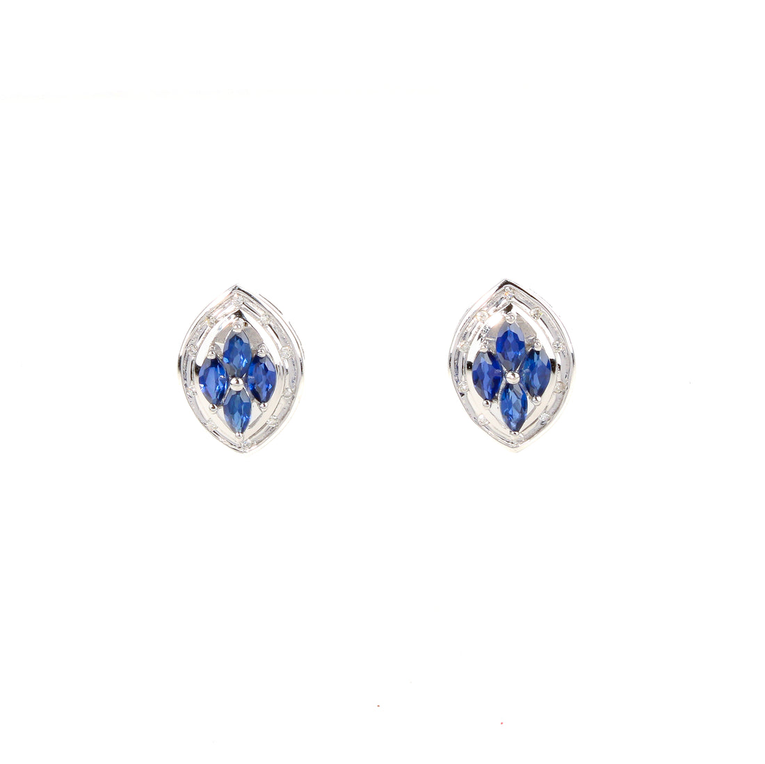10K White Gold Marquise Synthetic Sapphire Stud Earrings