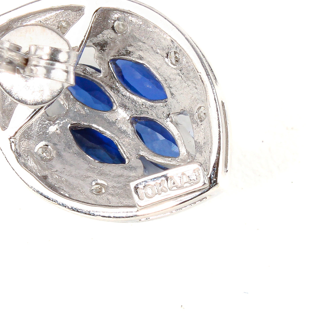 10K White Gold Marquise Synthetic Sapphire Stud Earrings