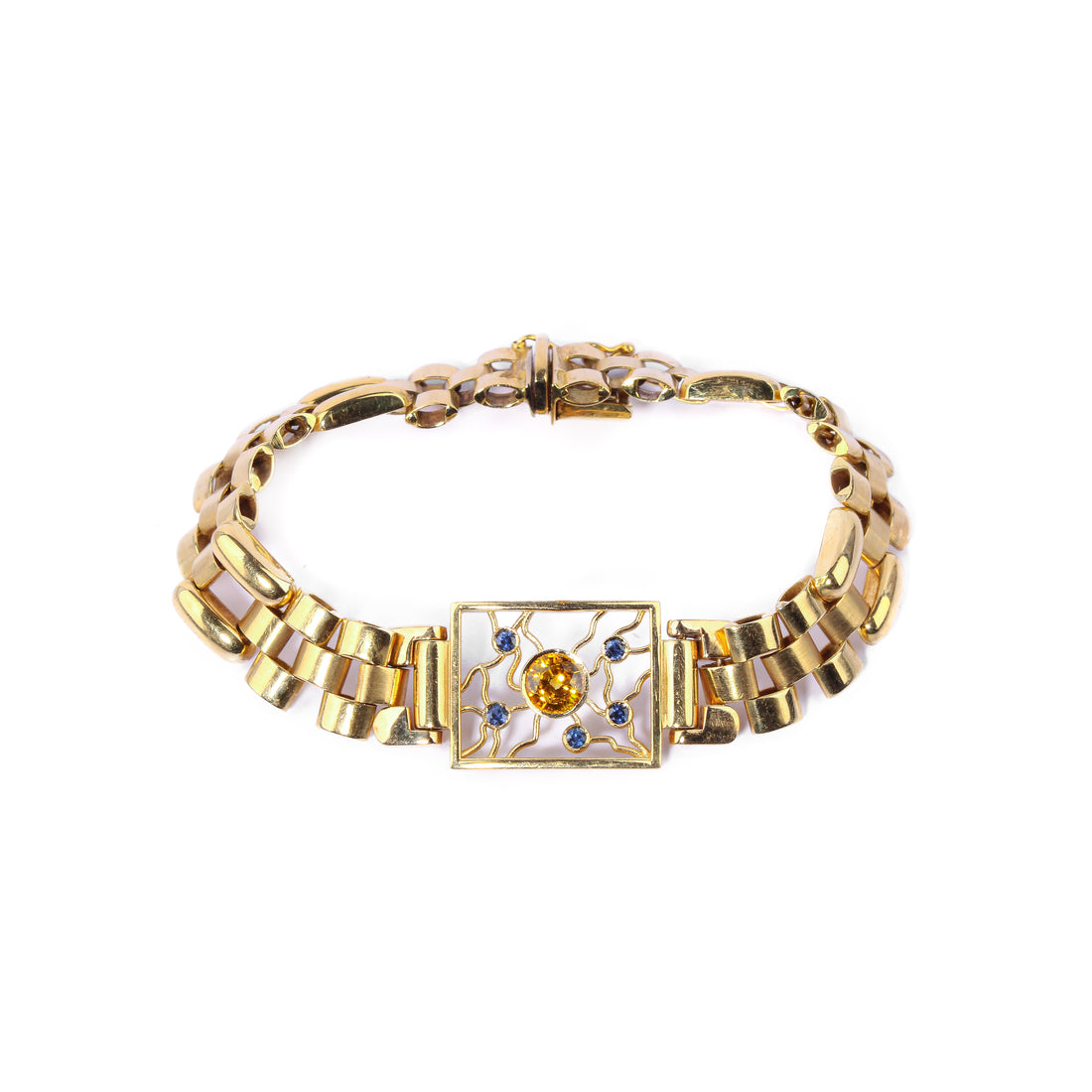 18K Yellow Gold Synthetic Yellow & Blue Sapphire Link Bracelet