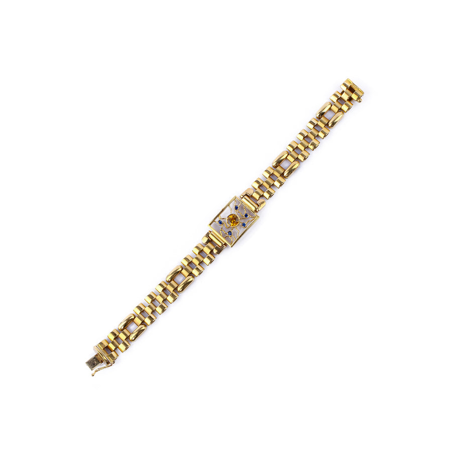 18K Yellow Gold Synthetic Yellow & Blue Sapphire Link Bracelet