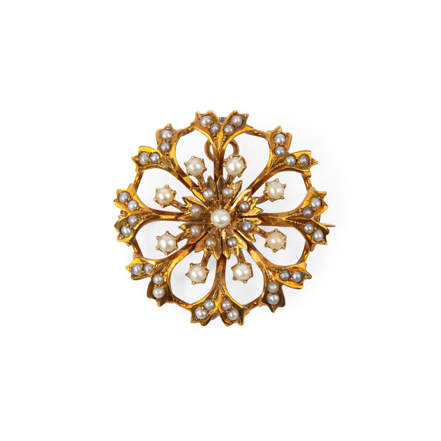 14K Yellow Gold Seed Pearl Pin Pendant