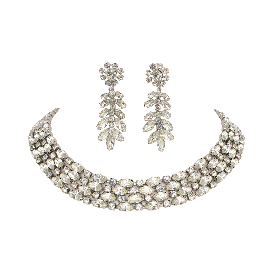 SHERMAN Clear Rhinestone 4-Row Necklace & Drop Earrings Set
