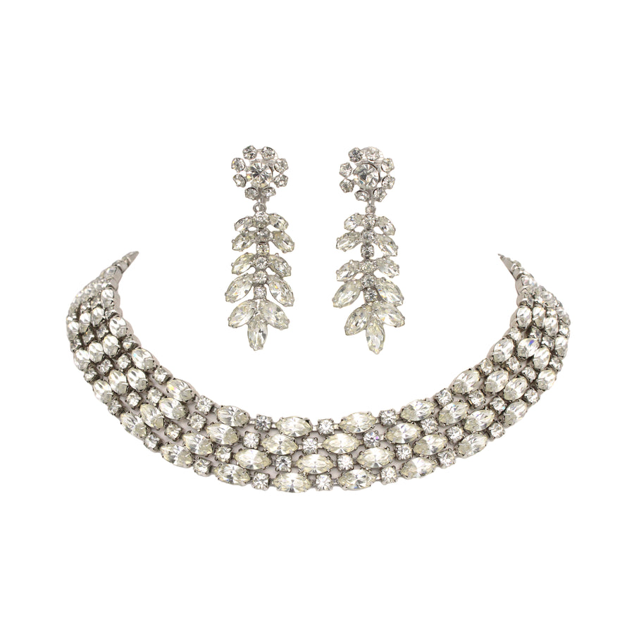 SHERMAN Clear Rhinestone 4-Row Necklace & Drop Earrings Set