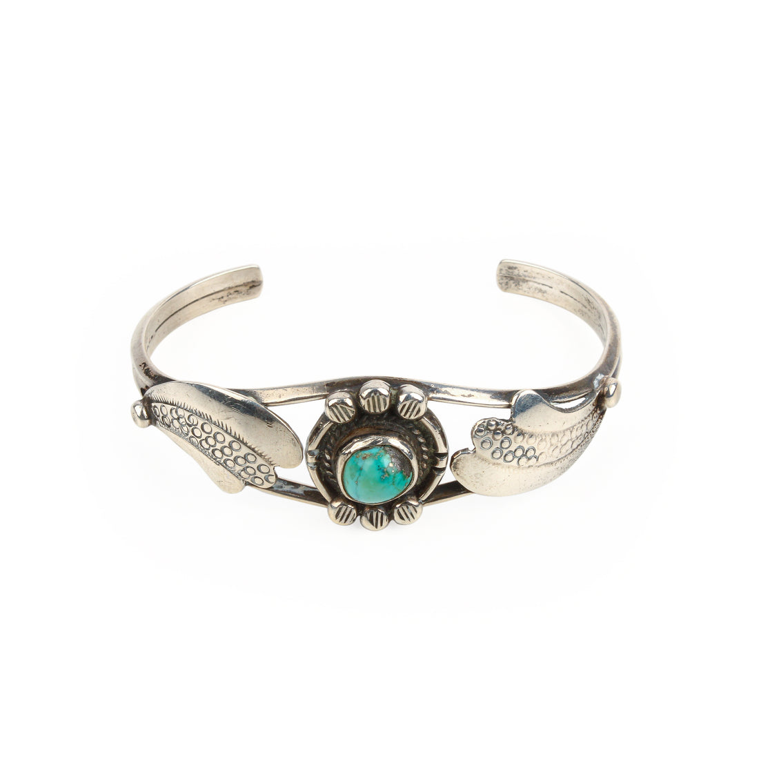 Sterling Silver Turquoise Cabochon Navajo-Style Cuff