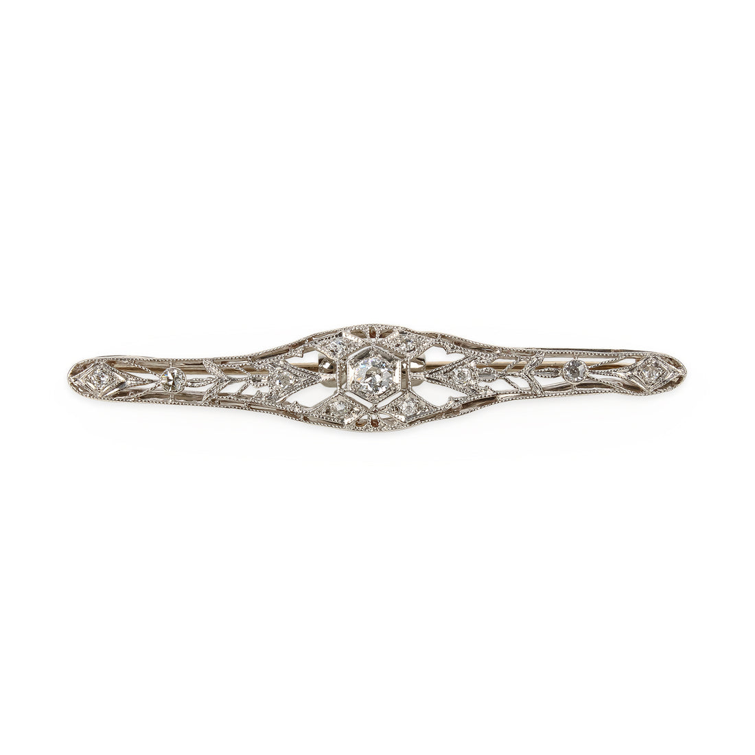 Platinum Edwardian Style European Cut Diamond Brooch