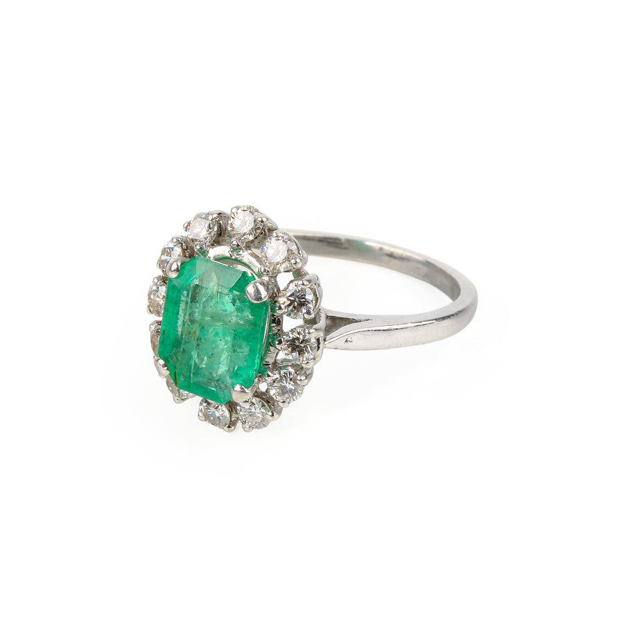 Platinum Emerald & Diamond Cluster Ring