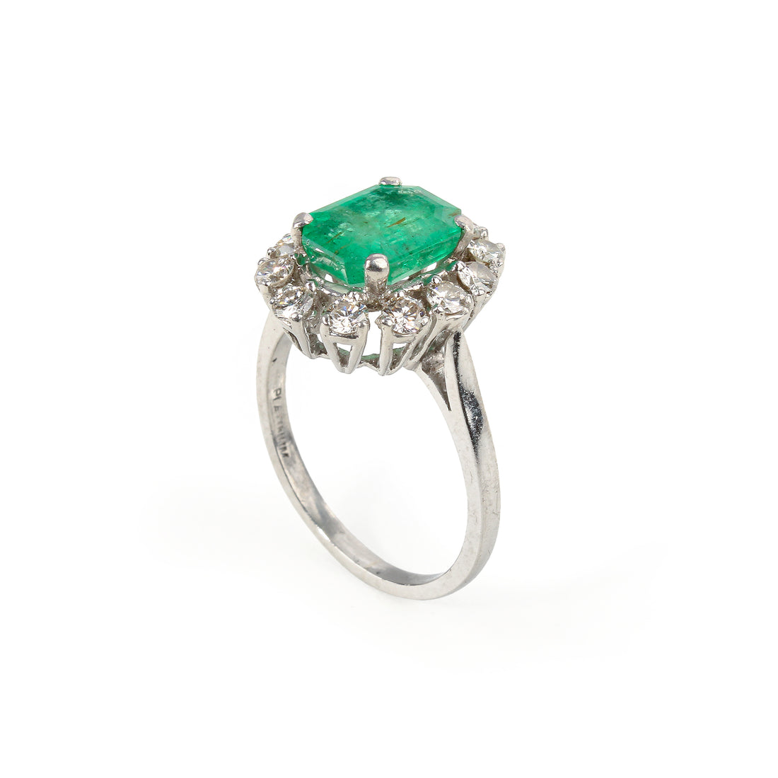 Platinum Emerald & Diamond Cluster Ring