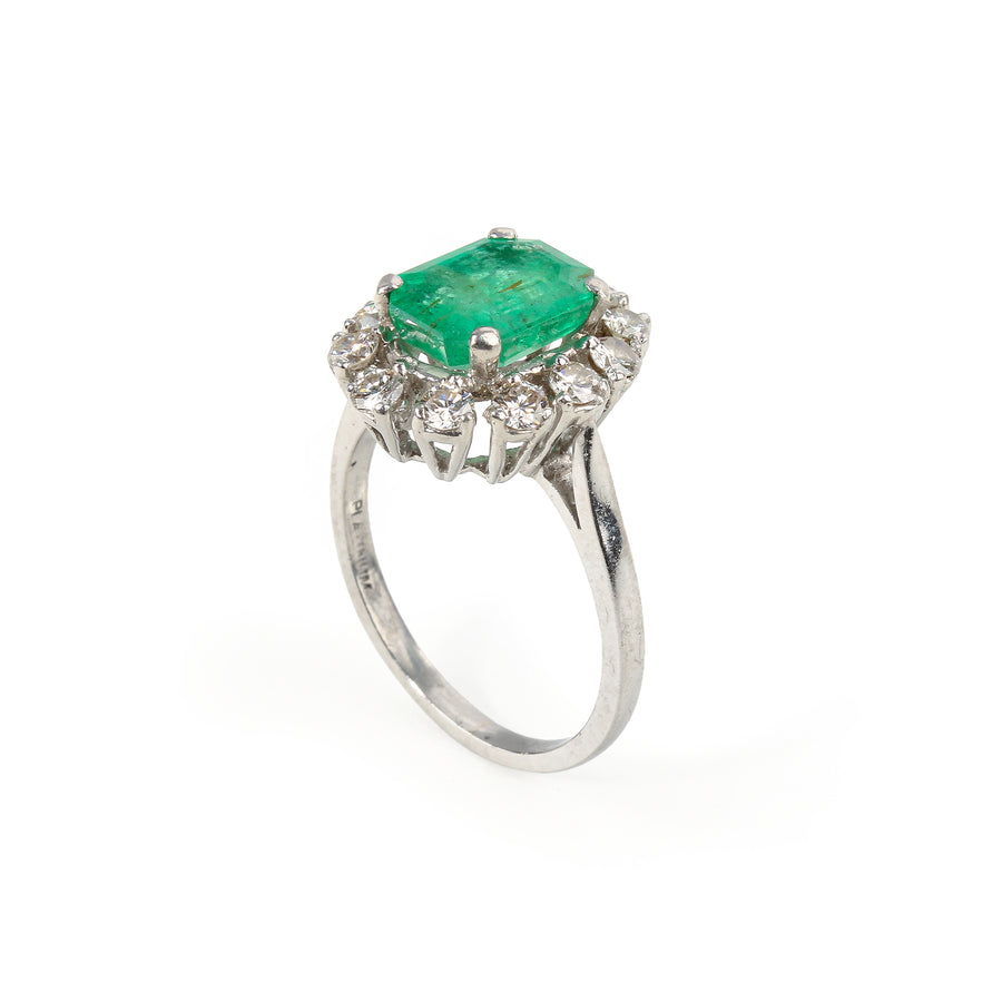 Platinum Emerald & Diamond Cluster Ring