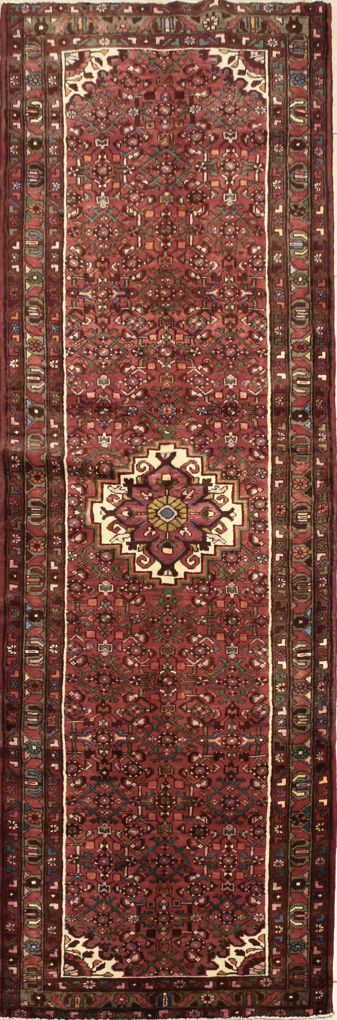 Hand-Knotted Wool Hamadan Runner 10'9" x 3'11"