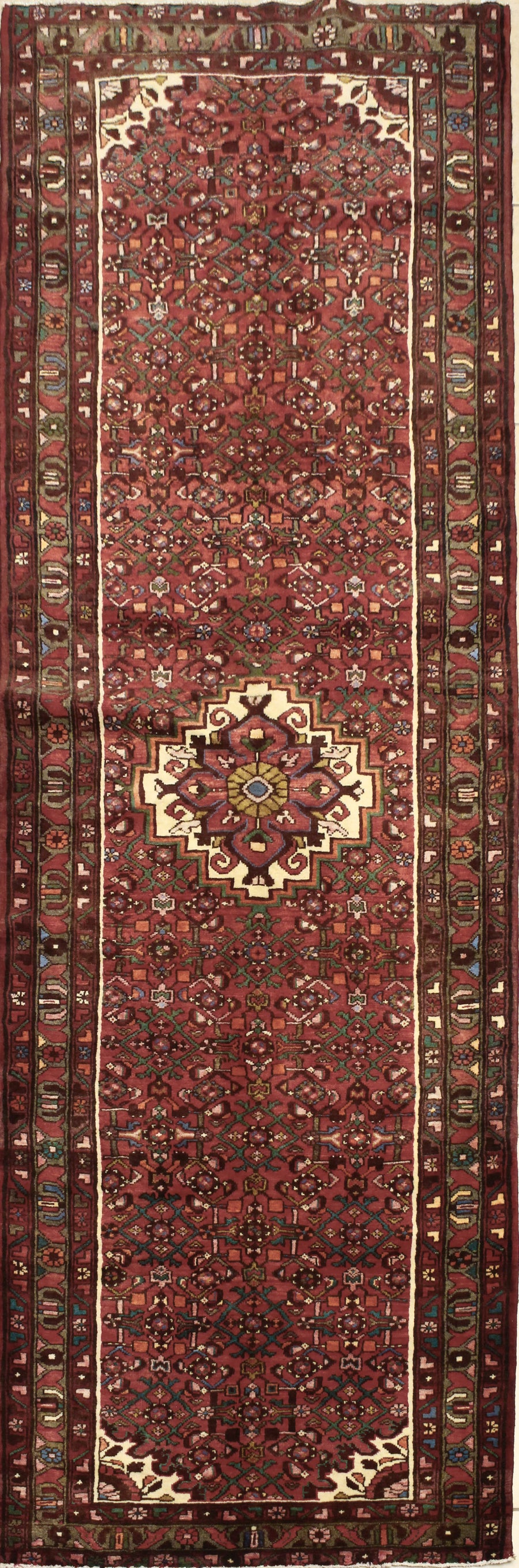 Hand-Knotted Wool Hamadan Runner 10'9" x 3'11"