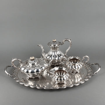 CHARLES HOWARD COLLINS Melon Silverplate Tea & Coffee Service with Tray