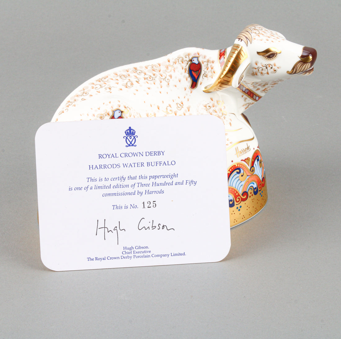 ROYAL CROWN DERBY Harrods Water Buffalo Paperweight