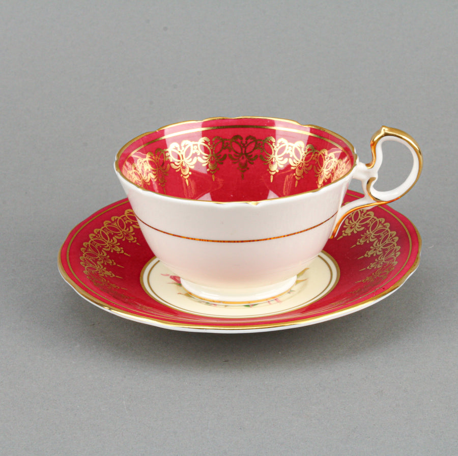 AYNSLEY Hand-Painted Rose Cup & Saucer