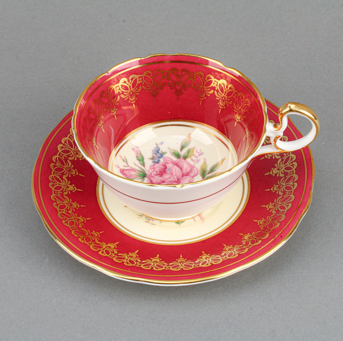 AYNSLEY Hand-Painted Rose Cup & Saucer