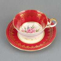 AYNSLEY Hand-Painted Rose Cup & Saucer