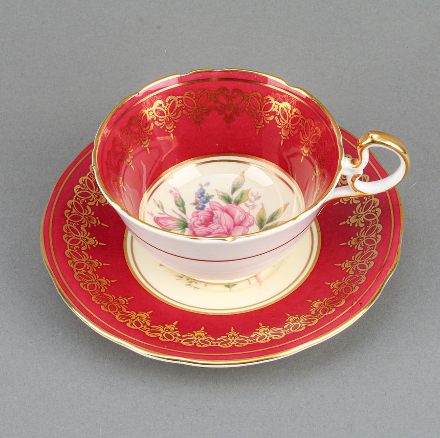 AYNSLEY Hand-Painted Rose Cup & Saucer
