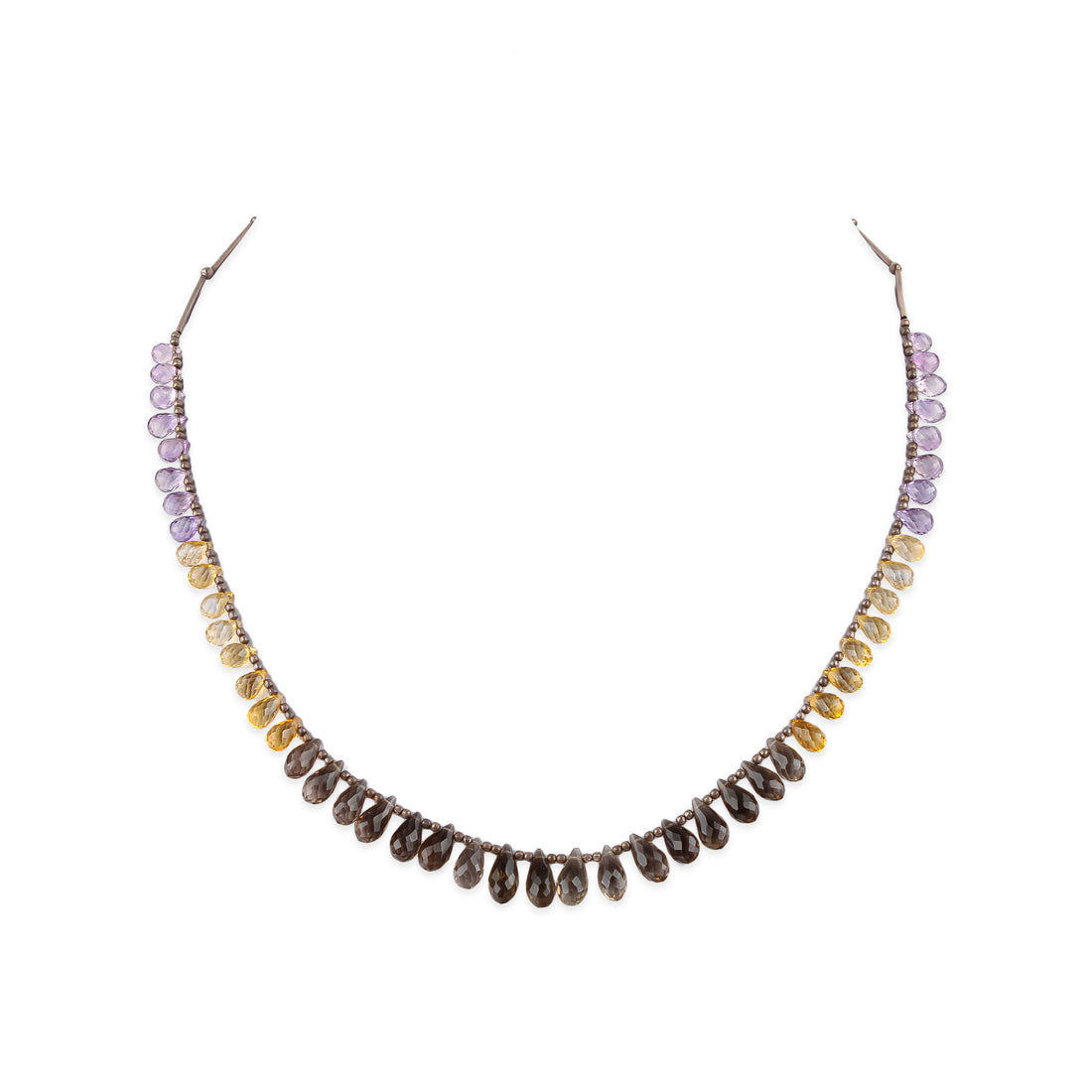 Sterling Silver Amethyst, Lemon, & Smoky Quartz Briolette Necklace