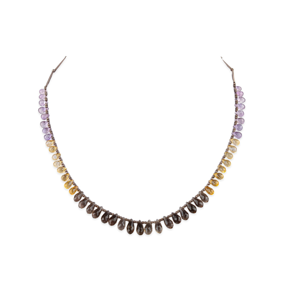 Sterling Silver Amethyst, Lemon, & Smoky Quartz Briolette Necklace