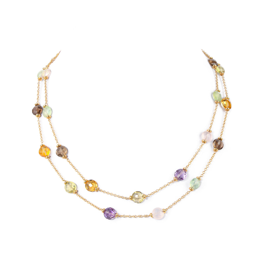 14K Yellow Gold Multi Colour Quartz Station Necklace
