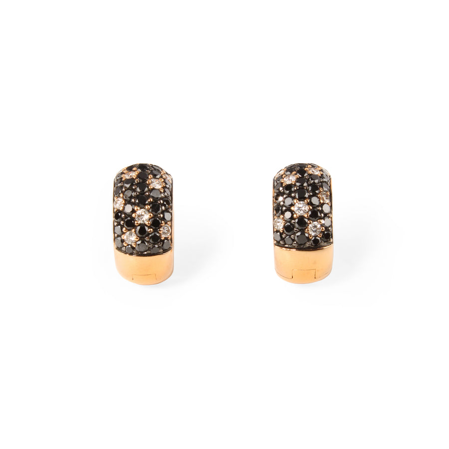 18K Rose Gold Black & White Diamond Huggie Earrings