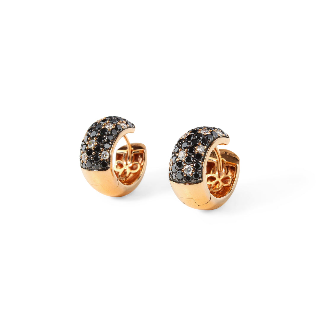 18K Rose Gold Black & White Diamond Huggie Earrings