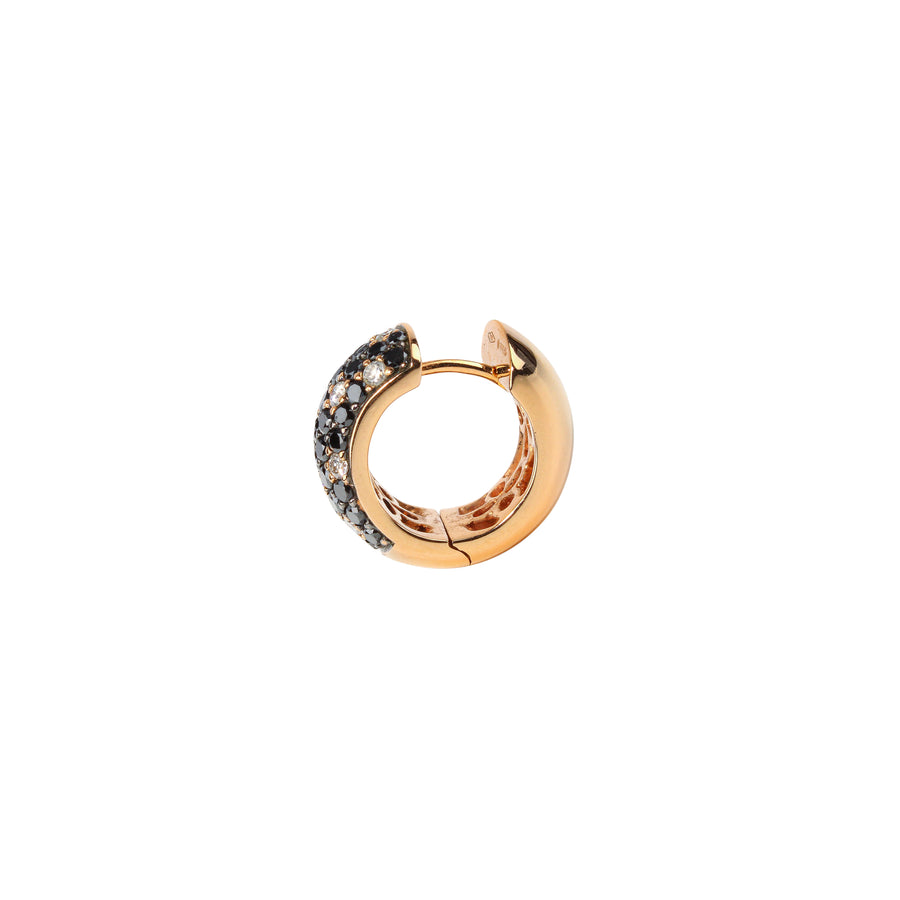 18K Rose Gold Black & White Diamond Huggie Earrings
