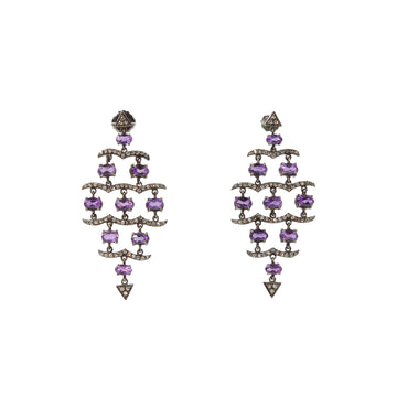 Black Rhodium Plated Sterling Silver Amethyst & Diamond Chandelier Drop Earrings
