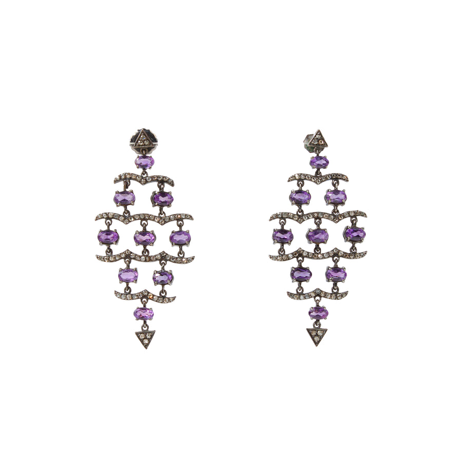 Black Rhodium Plated Sterling Silver Amethyst & Diamond Chandelier Drop Earrings