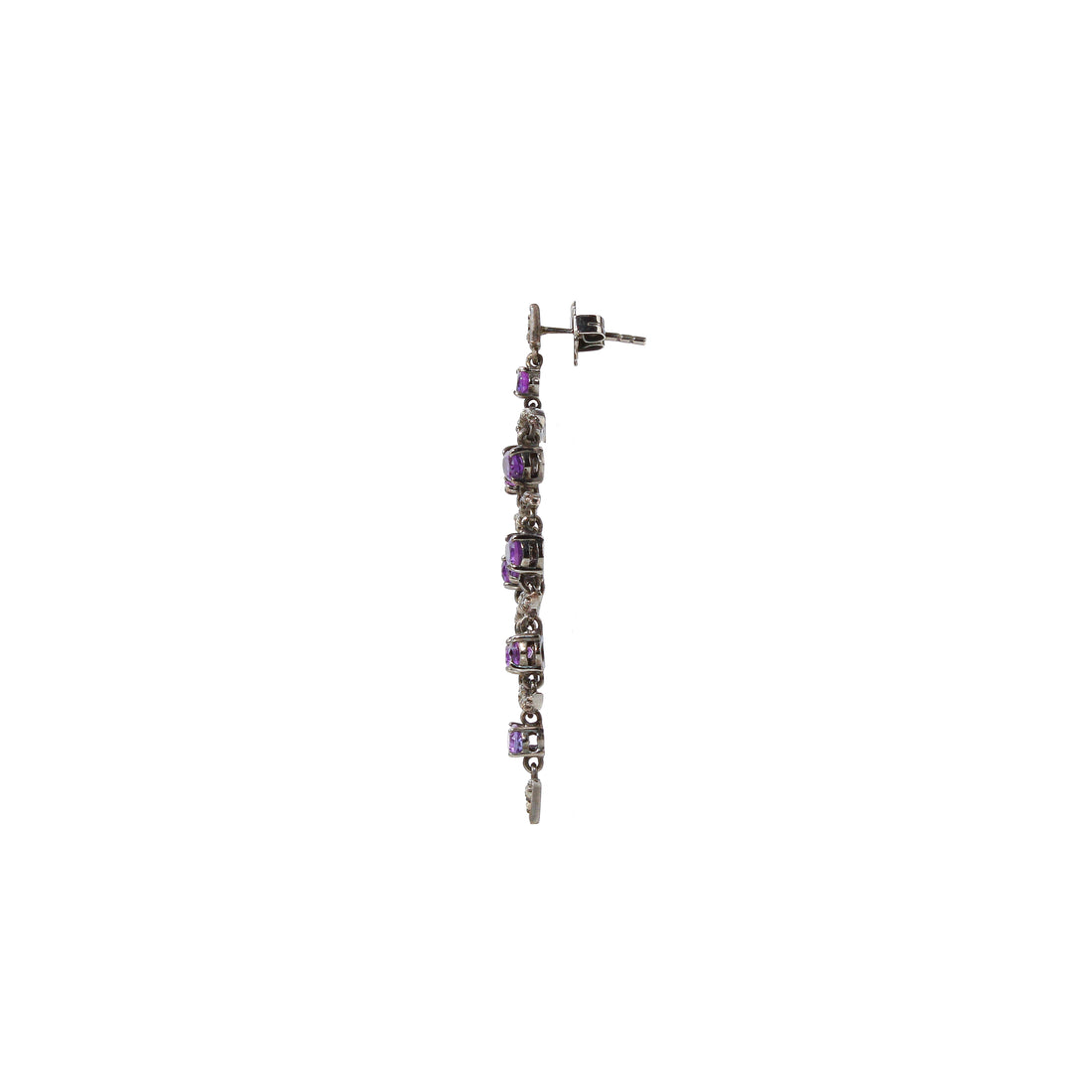 Black Rhodium Plated Sterling Silver Amethyst & Diamond Chandelier Drop Earrings