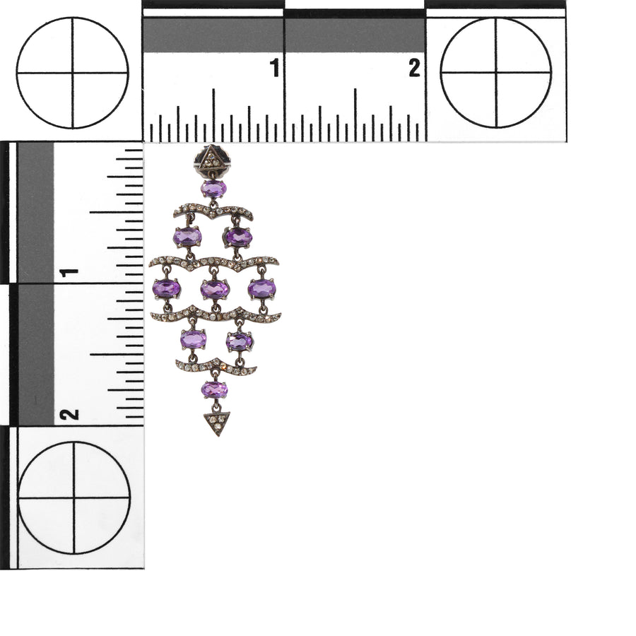 Black Rhodium Plated Sterling Silver Amethyst & Diamond Chandelier Drop Earrings