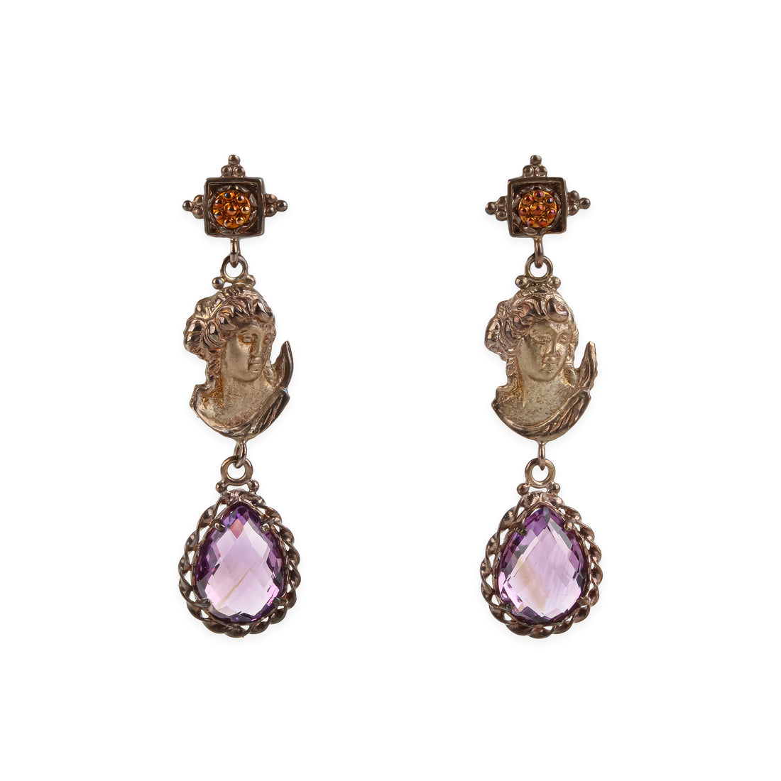 TAGLIAMONTE Sterling Silver 14K Amethyst Portrait Drop Earrings